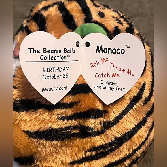 Ty Beanie Ballz Monaco Tiger Plush Black Stripes Green Eyes Stuffed Animal 5” - Picture 2 of 7